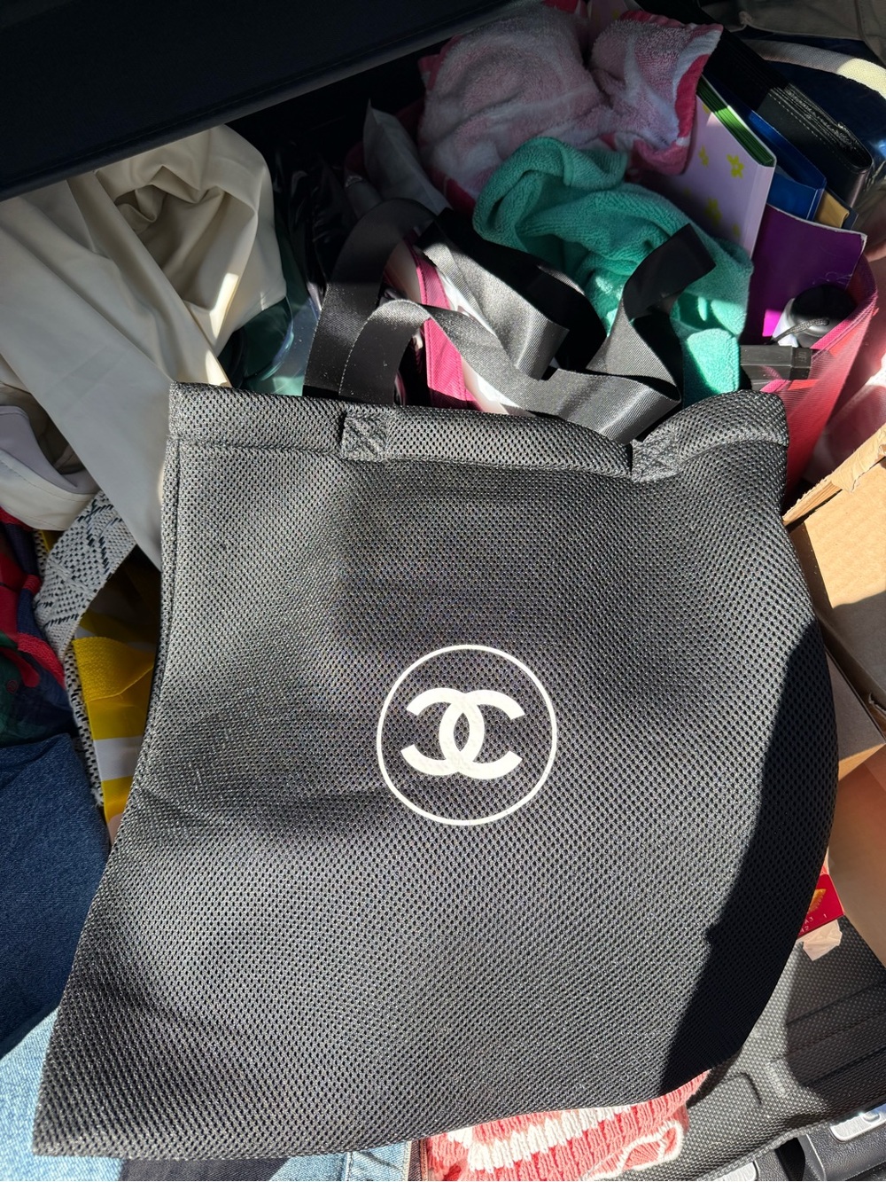 CHANEL Black Tote with White CC Emblem